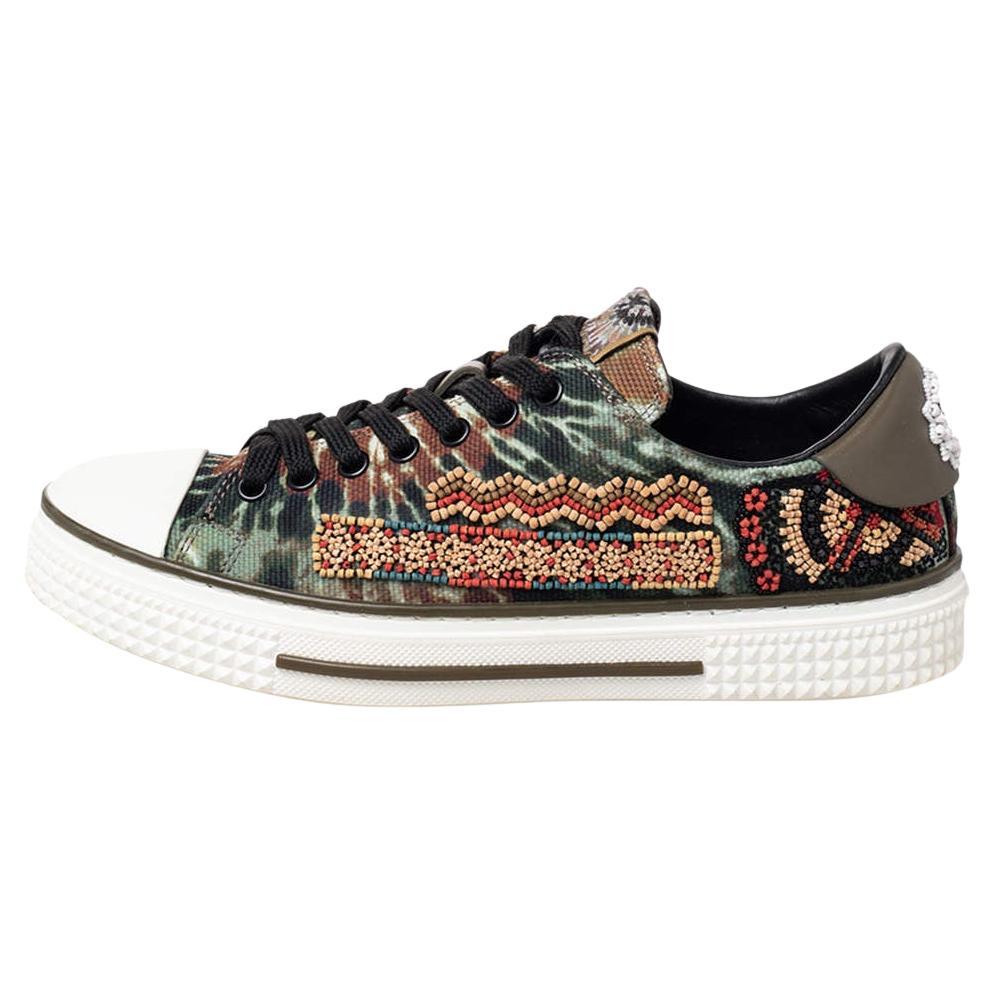 Valentino Multicolor Canvas Rubber Cap Toe Embellished Low Top Sneakers Size 38 For Sale