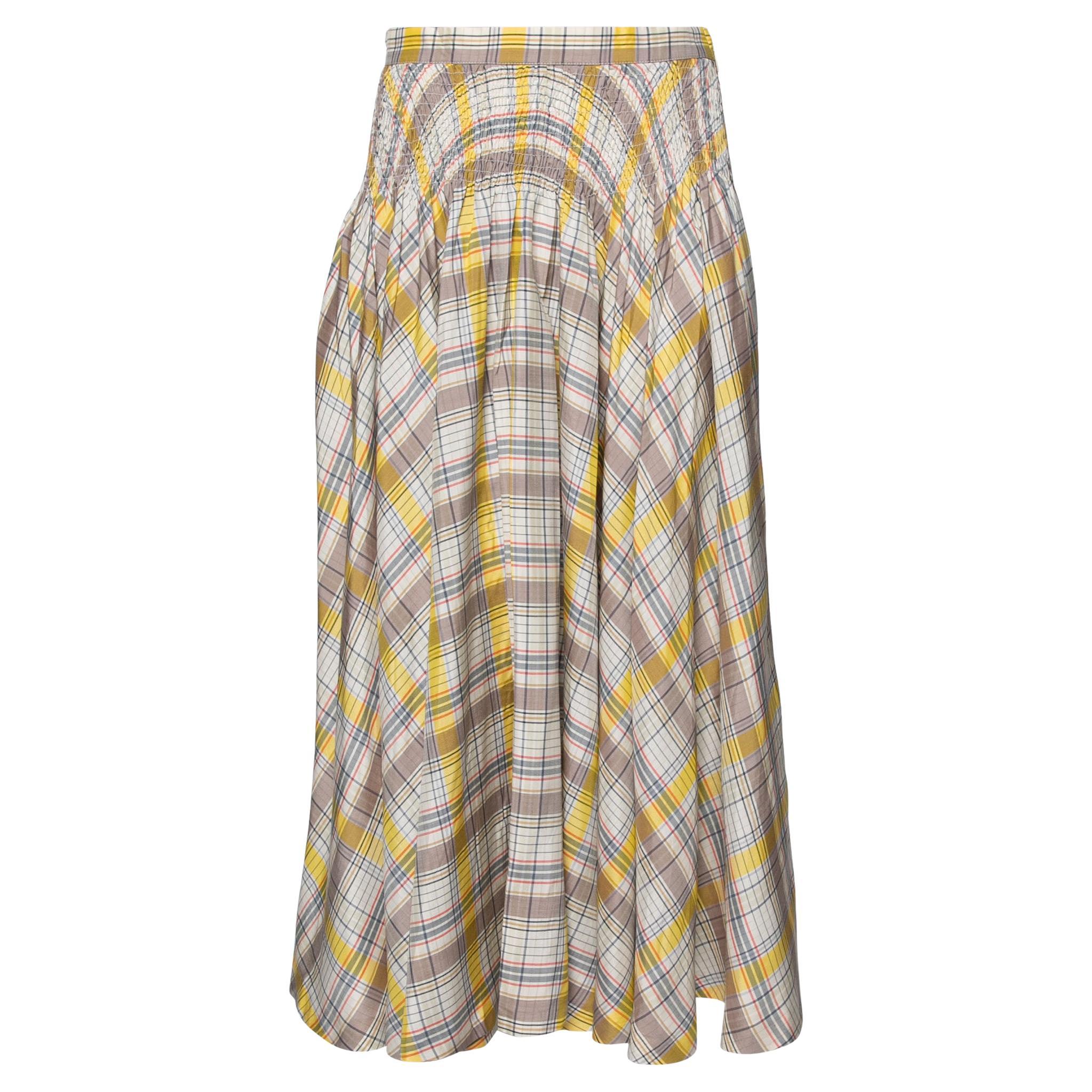 Valentino Multicolor Checkered Silk Midi Skirt L