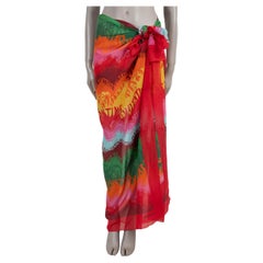 VALENTINO multicolor cotton & silk 2022 WAVE LOGO Pareo Scarf
