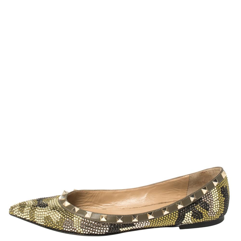 Valentino Multicolor Crystal Embellished Suede Leather Rockstud Pointed Toe Flat 1