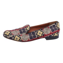 Valentino Multicolor Embroidered Canvas Rockstud Smoking Slippers Size 36