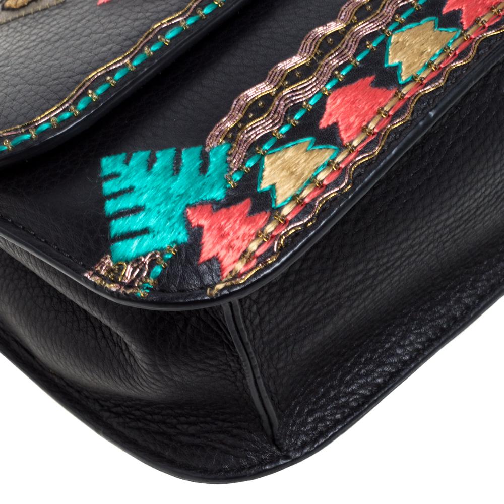 Valentino Multicolor Embroidered Leather Medium Glam Lock Flap Bag 5
