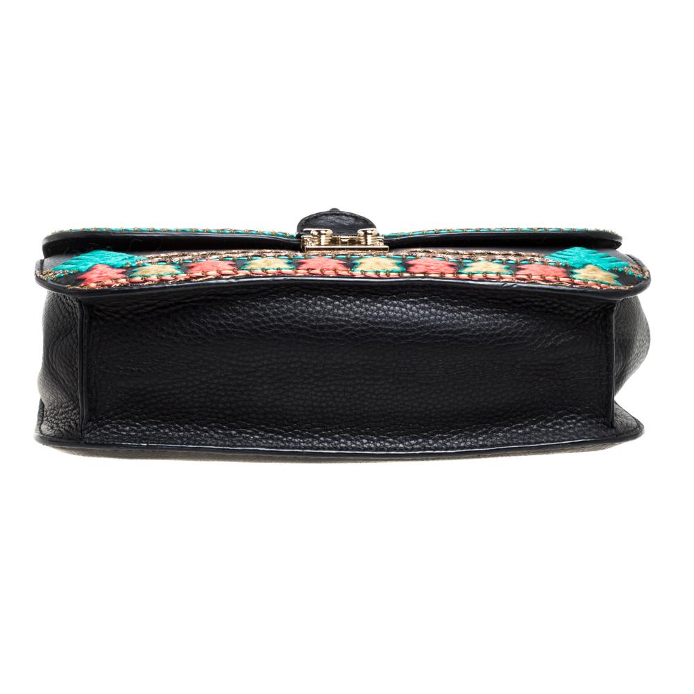 Women's Valentino Multicolor Embroidered Leather Medium Glam Lock Flap Bag