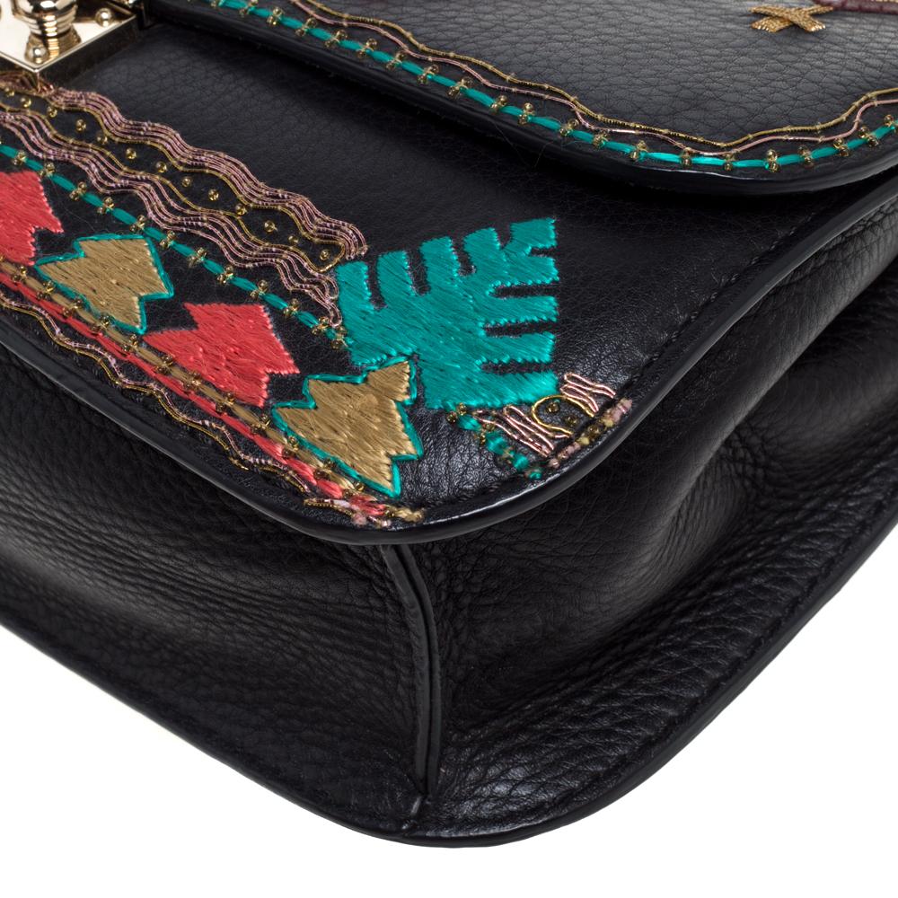 Valentino Multicolor Embroidered Leather Medium Glam Lock Flap Bag 4