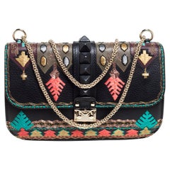 Valentino Multicolor Embroidered Leather Medium Glam Lock Flap Bag