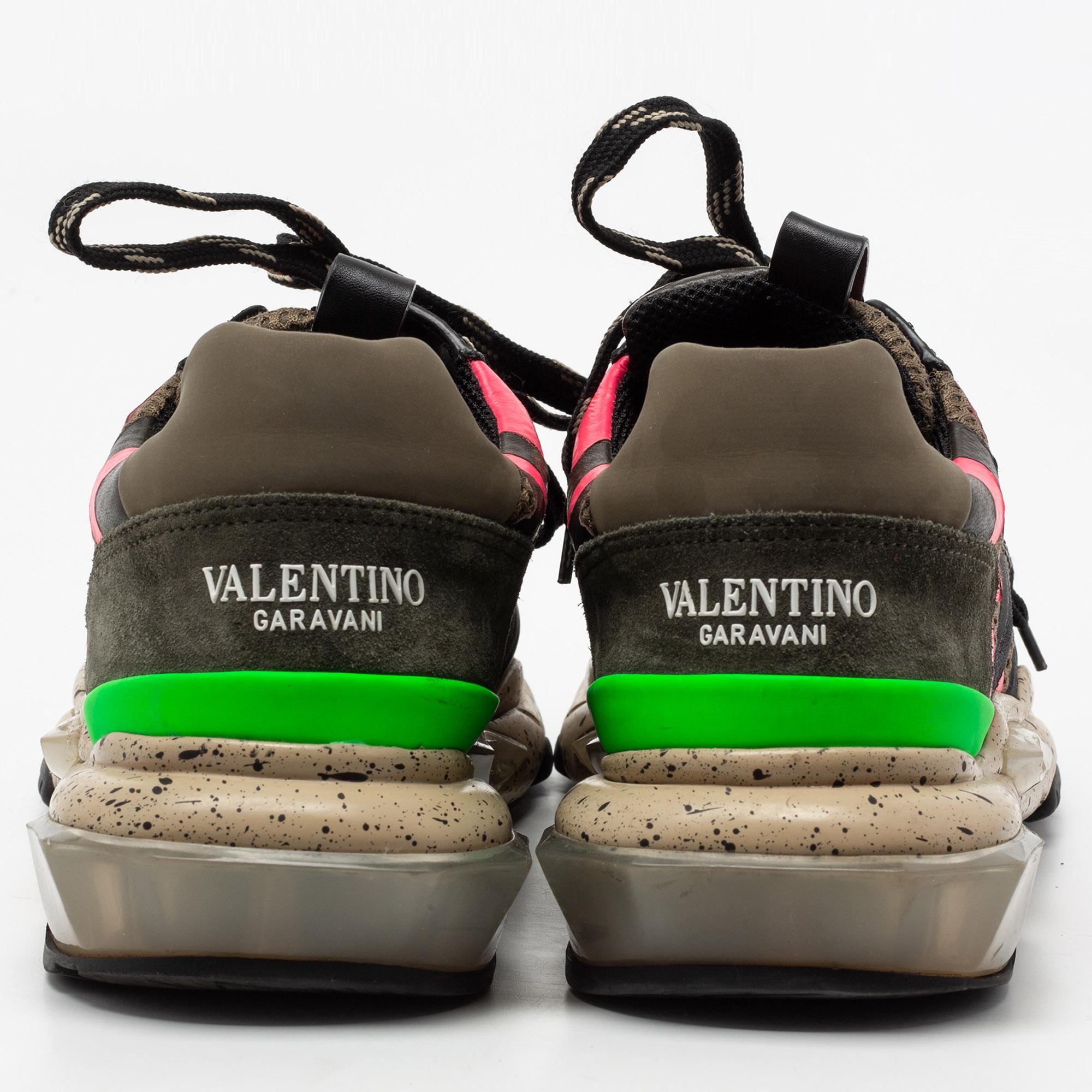 Valentino Multicolor Fabric And Leather Camouflage Bounce Low Top Sneakers 39 In Good Condition In Dubai, Al Qouz 2
