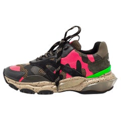 Valentino Multicolor Fabric And Leather Camouflage Bounce Low Top Sneakers 39