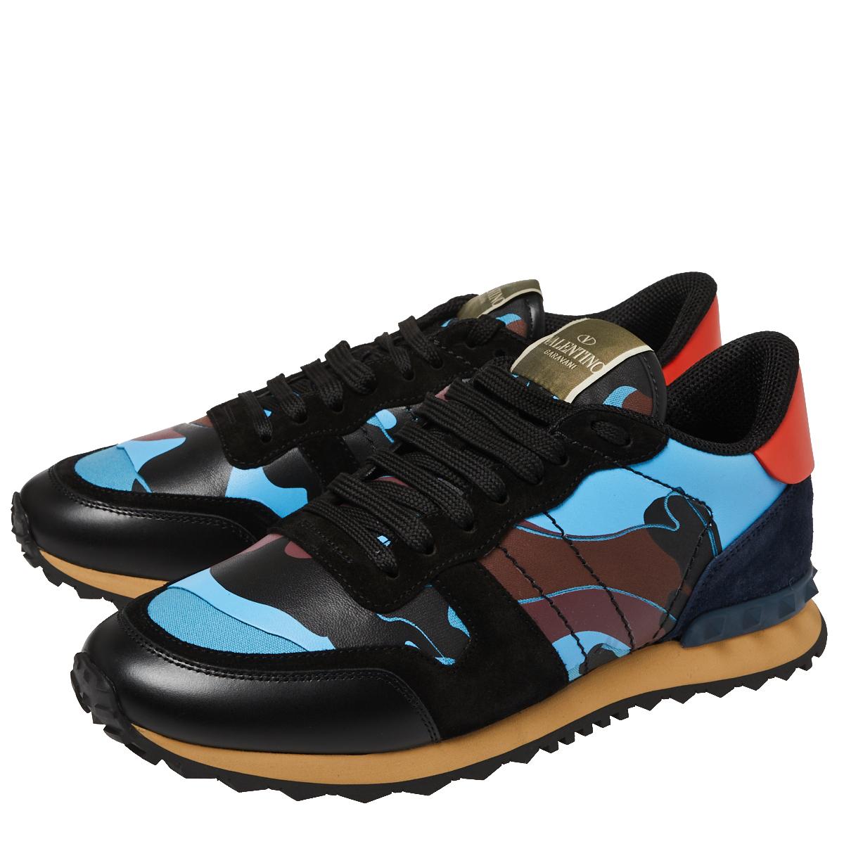 Men's Valentino Multicolor Fabric and Leather Camouflage Rockrunner Sneakers Size 41