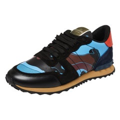 Valentino Multicolor Fabric and Leather Camouflage Rockrunner Sneakers Size 41
