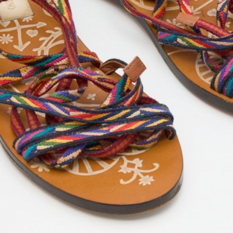 Valentino Multicolor Fabric Ankle Wrap Flat Sandals Size 36.5 1