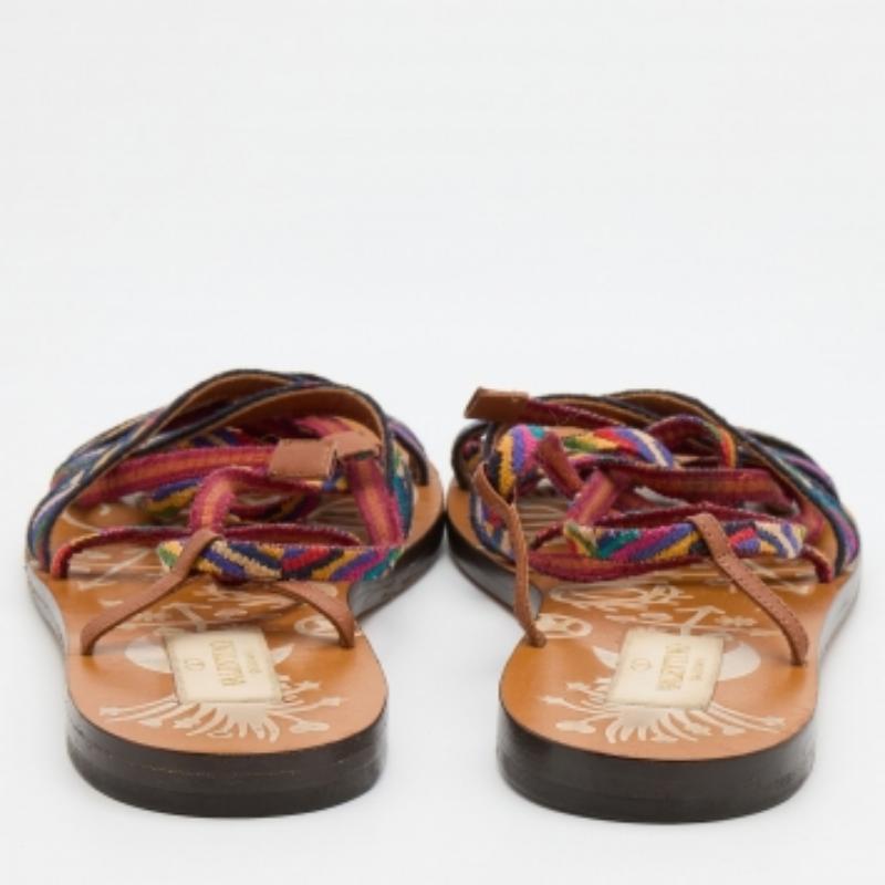 Valentino Multicolor Fabric Ankle Wrap Flat Sandals Size 36.5 2