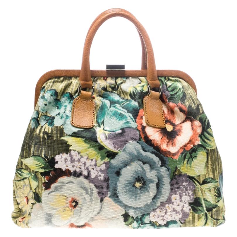 Valentino Multicolor Floral Print Canvas Frame Satchel