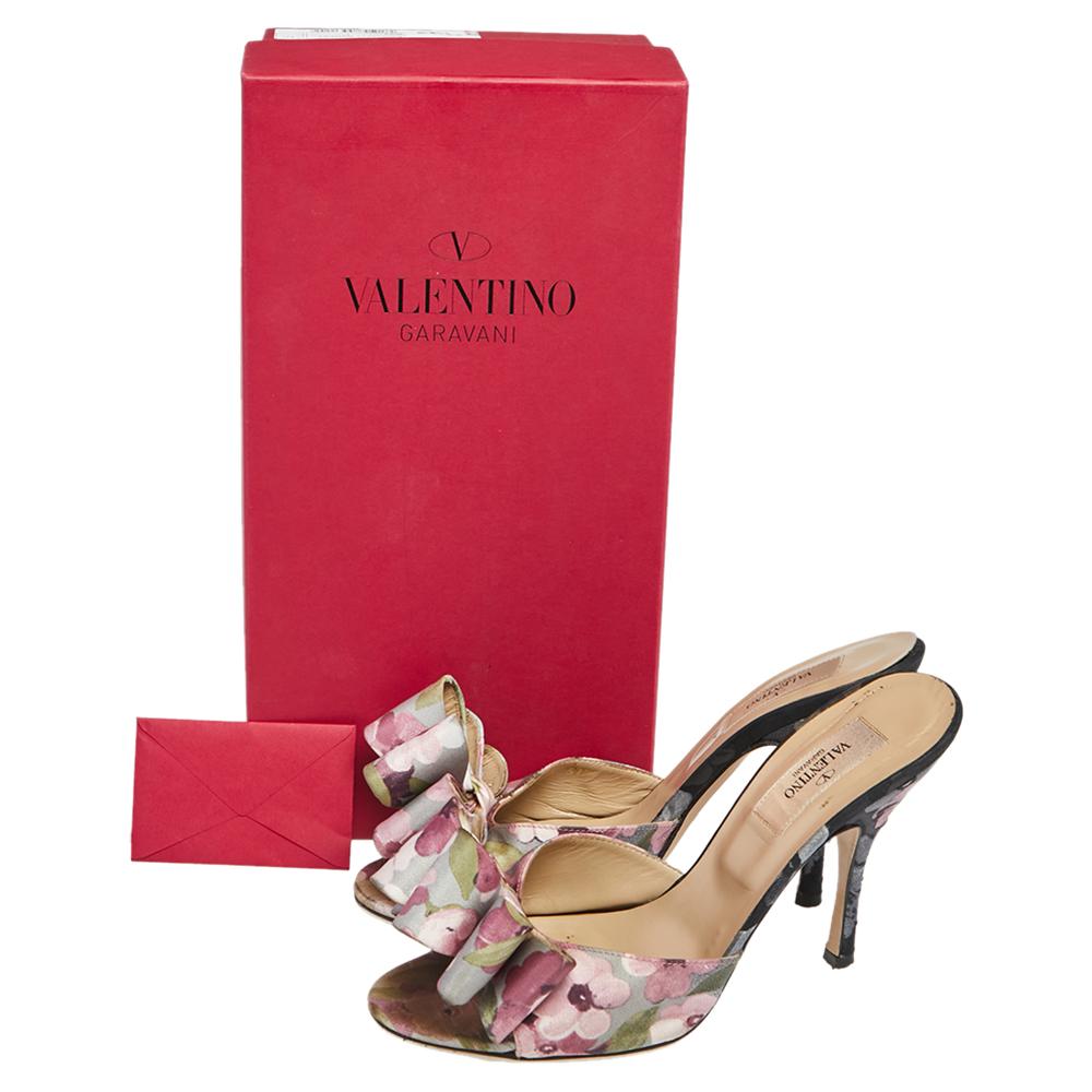 Valentino Multicolor Floral Print Fabric Bow Slide Sandals Size 37.5 5