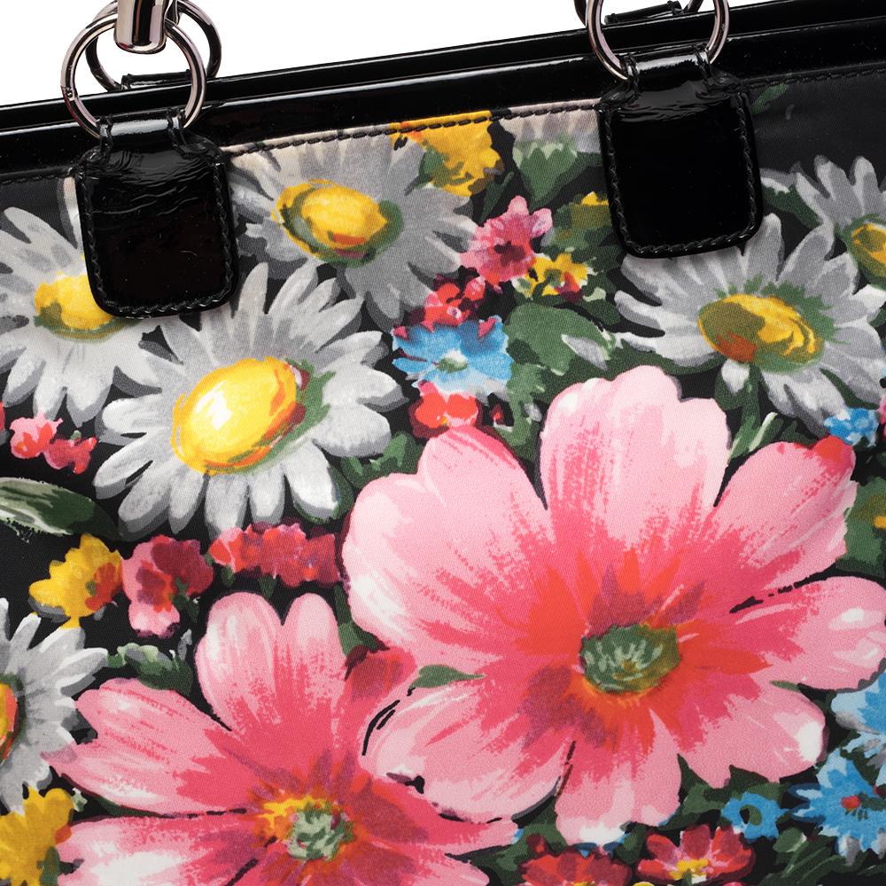 Valentino Multicolor Floral Print Nylon and Patent Leather Tote 3