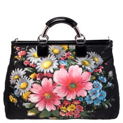 Valentino Multicolor Floral Print Nylon and Patent Leather Tote