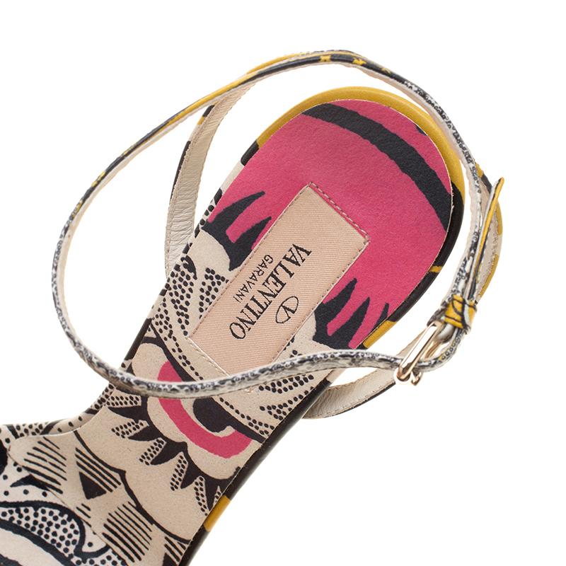 Valentino Multicolor Floral Printed Leather Ankle Strap Open Toe Sandals Size 39 2