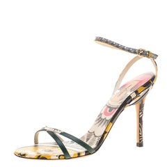 Valentino Multicolor Floral Printed Leather Ankle Strap Open Toe Sandals Size 39