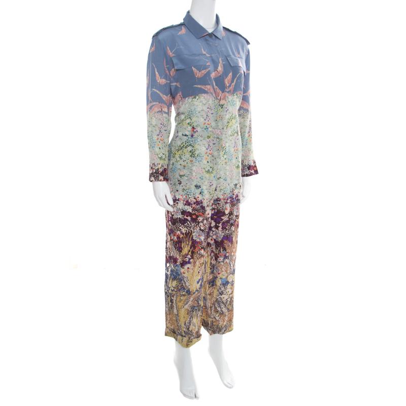Gray Valentino Multicolor Garden Flora and Fauna Printed Silk Jumpsuit L
