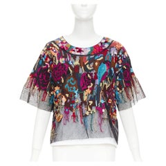 VALENTINO multicolor layered tapestry embroidered tulle blouse top S