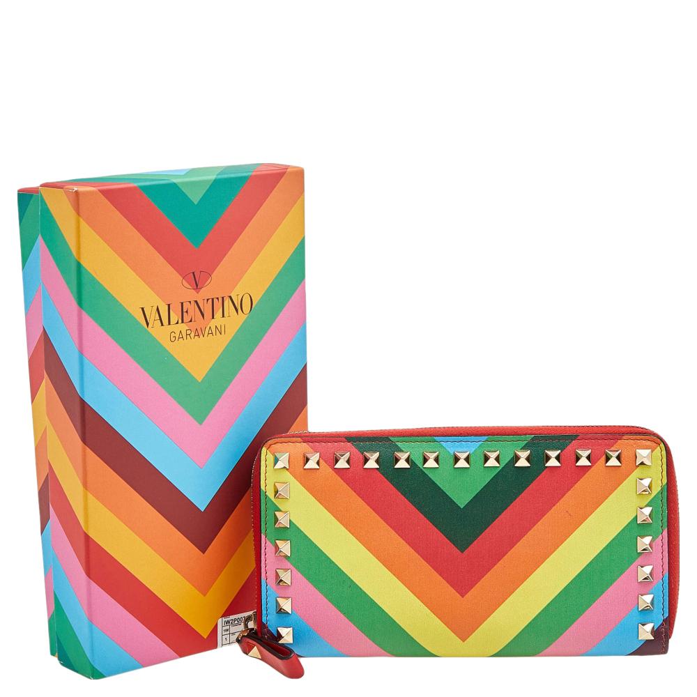 Valentino Multicolor Leather 1973 Rainbow Rockstud Zip Around Wallet 2