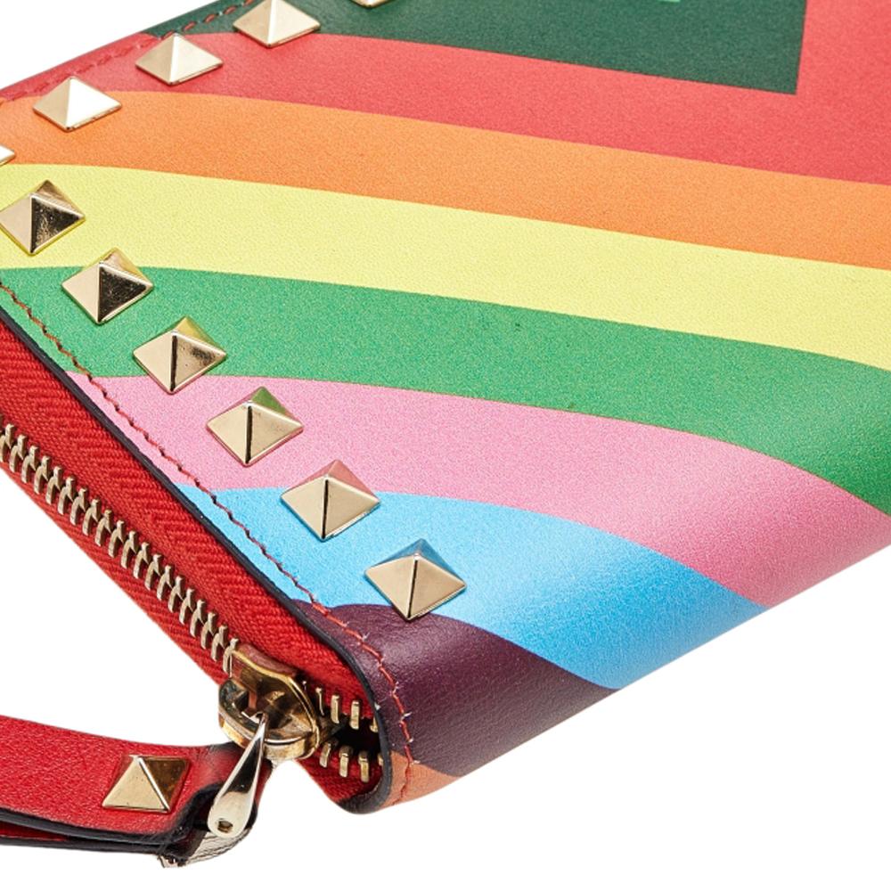 Women's Valentino Multicolor Leather 1973 Rainbow Rockstud Zip Around Wallet