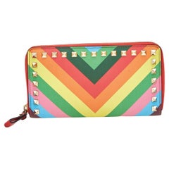 Valentino Multicolor Leder 1973 Regenbogen Rockstud Geldbörse mit Reißverschluss