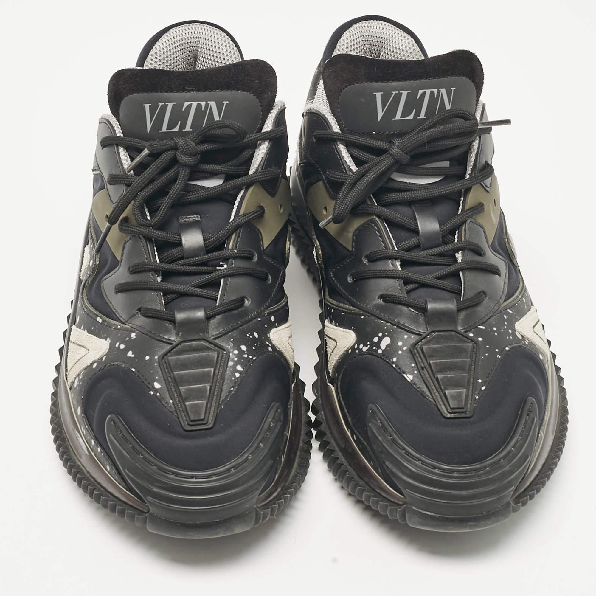 Black Valentino Multicolor Leather and Neoprene Wade Runner Lace Up Sneakers Size 39 For Sale