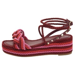 Valentino Multicolor Leather and Rope The Rope Wedge Sandals Size 39