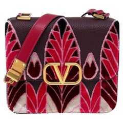 Valentino Multicolor Leather and Velvet V Sling Shoulder Bag