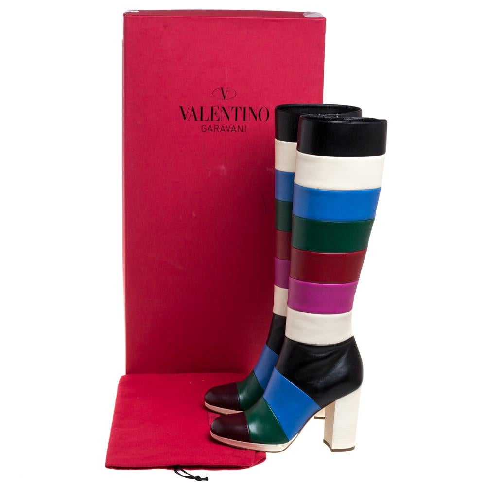 Valentino Multicolor Leather Colorblock Zip Knee Length Boots Size 37 3