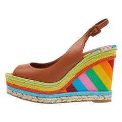 Valentino Multicolor Leather Espadrille Wedge Ankle Strap Sandals Size 40
