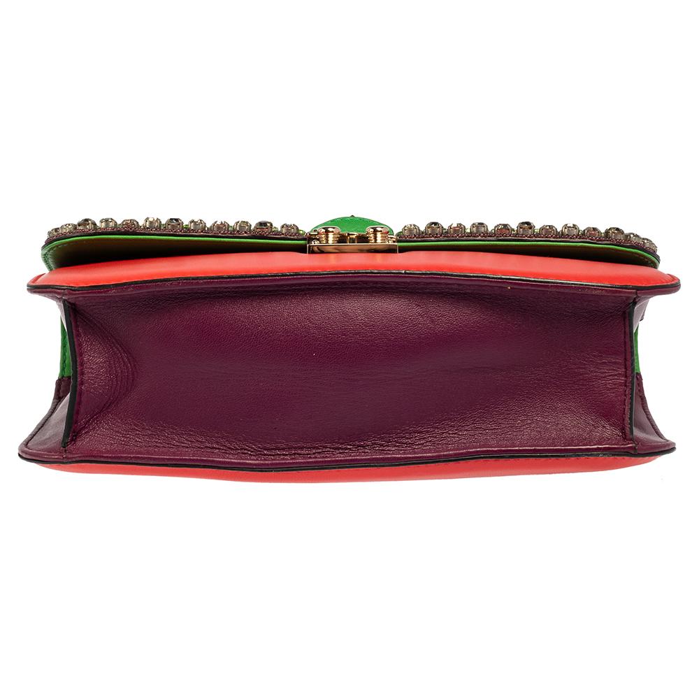 Valentino Multicolor Leather Medium Embellished Rockstud Glam Lock Flap Bag In Good Condition In Dubai, Al Qouz 2