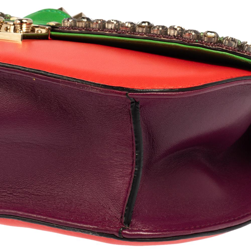Valentino Multicolor Leather Medium Embellished Rockstud Glam Lock Flap Bag 2
