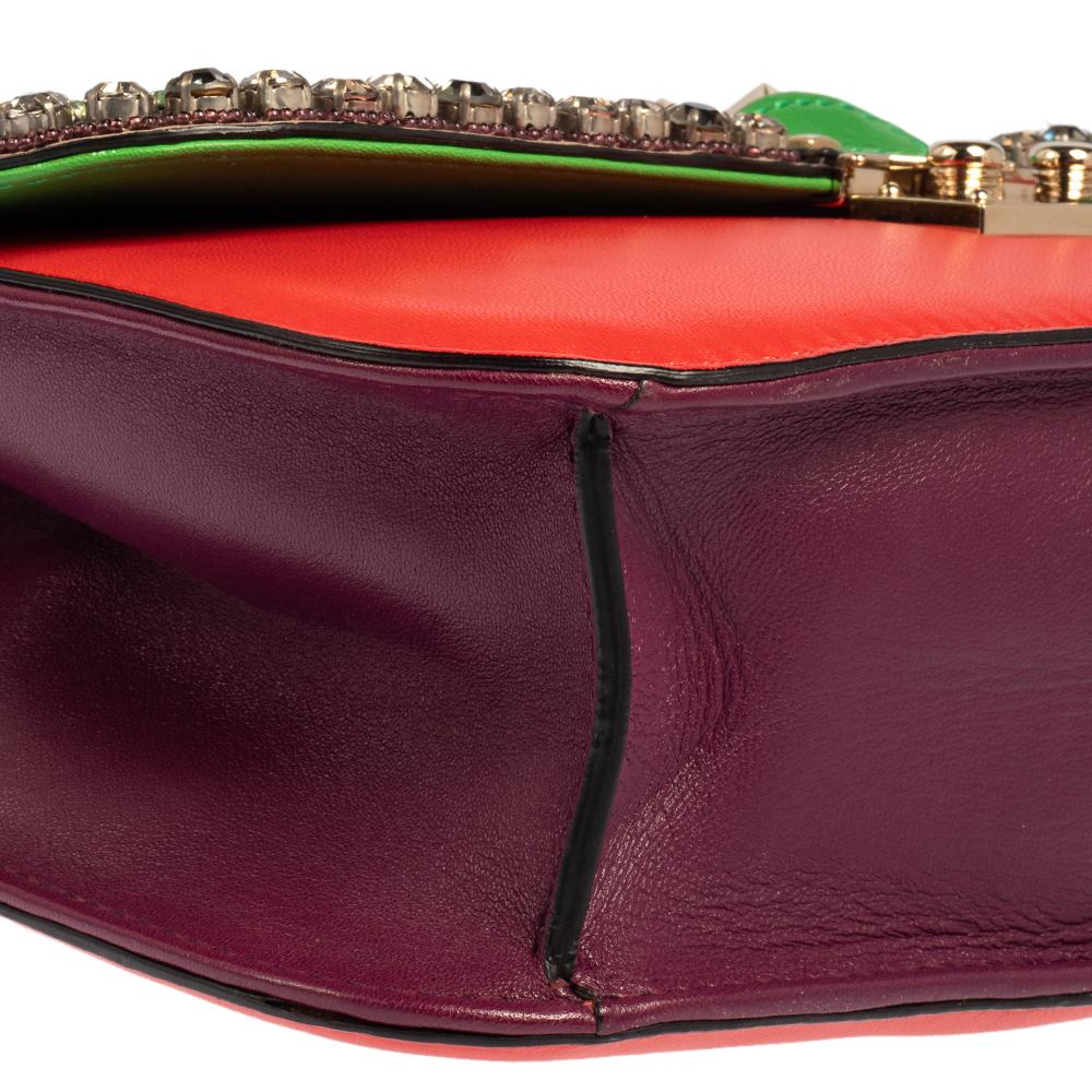 Valentino Multicolor Leather Medium Embellished Rockstud Glam Lock Flap Bag 3