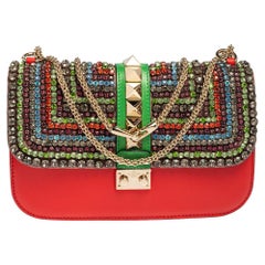 Valentino Multicolor Leather Medium Embellished Rockstud Glam Lock Flap Bag