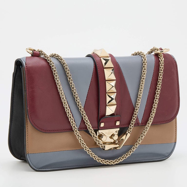 Valentino Multicolor Leather Medium Rockstud Glam Lock Flap Bag For ...