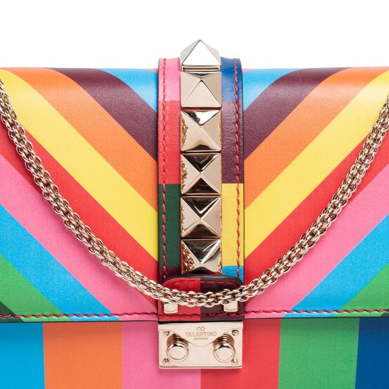 Beige Valentino Multicolor Leather Medium Rockstud Glam Lock Flap Bag