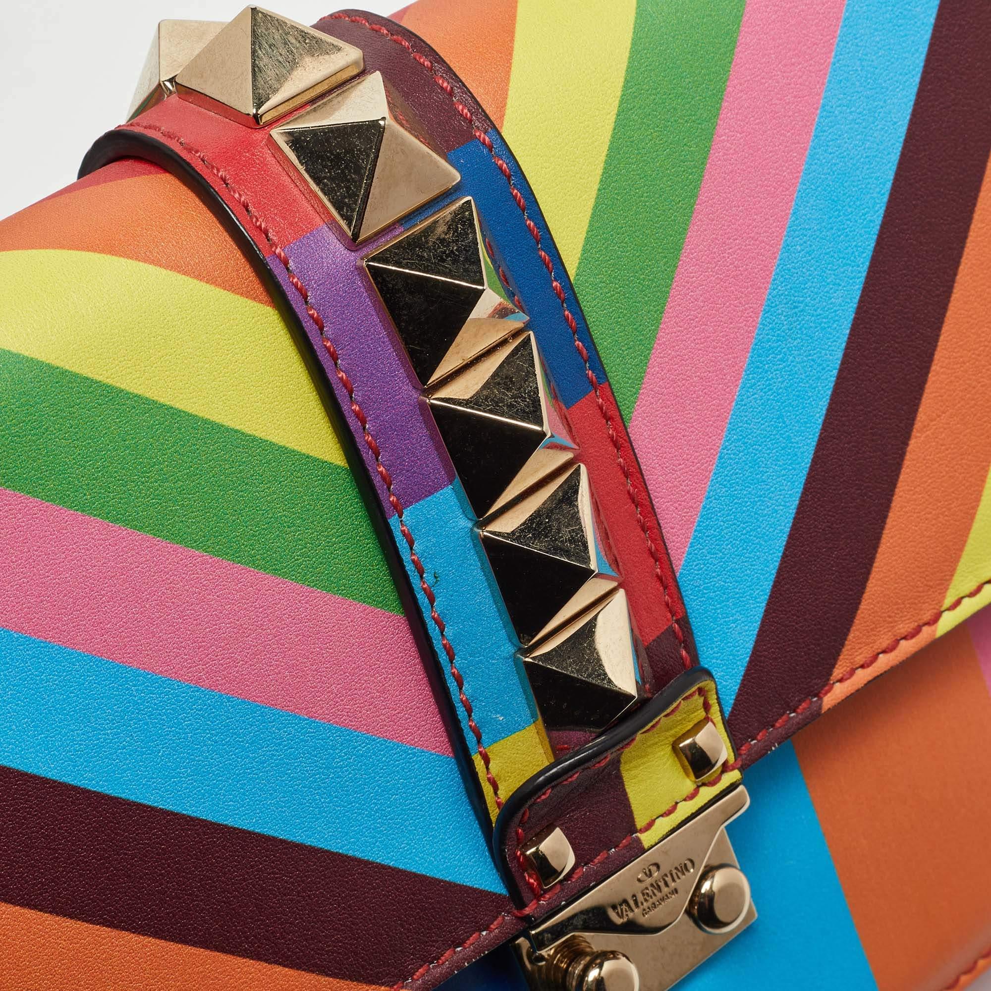 Valentino Multicolor Leather Medium Rockstud Glam Lock Flap Bag 3