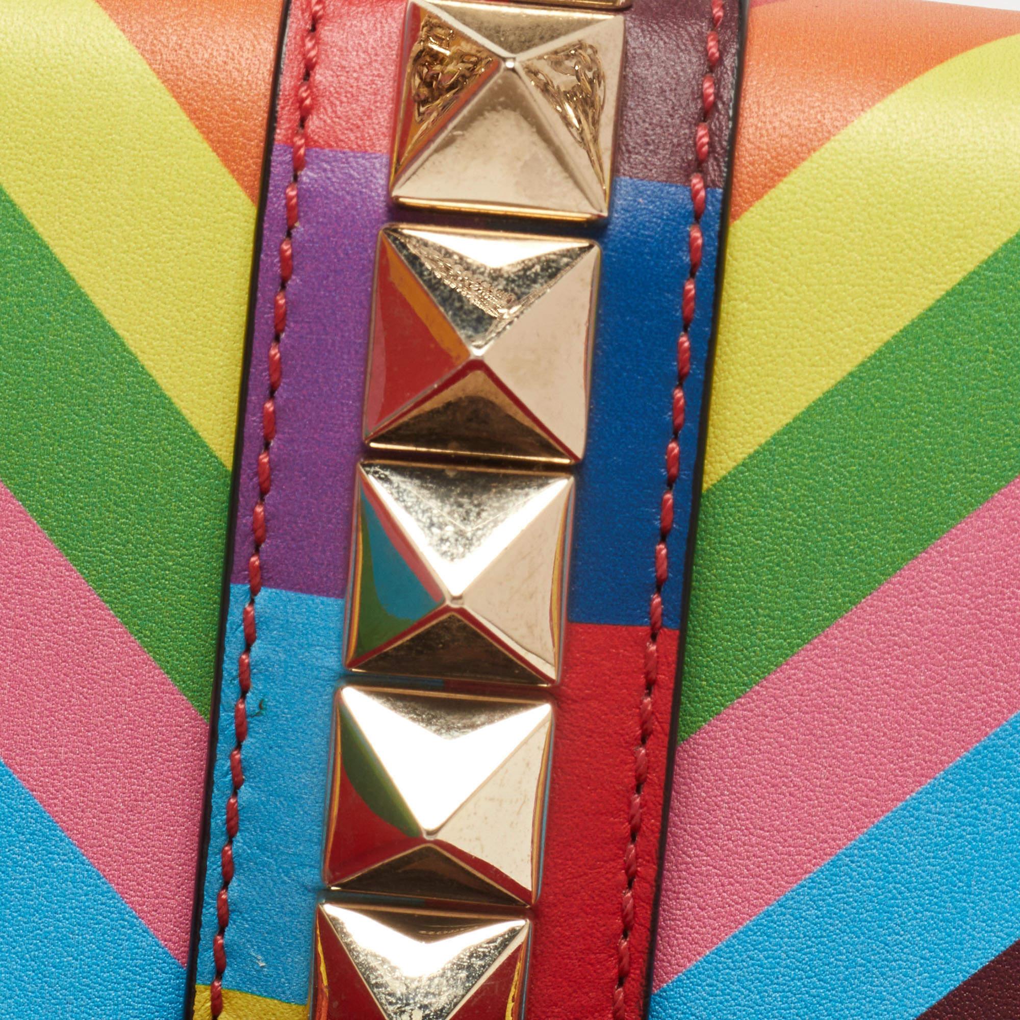 Valentino Multicolor Leather Medium Rockstud Glam Lock Flap Bag 4