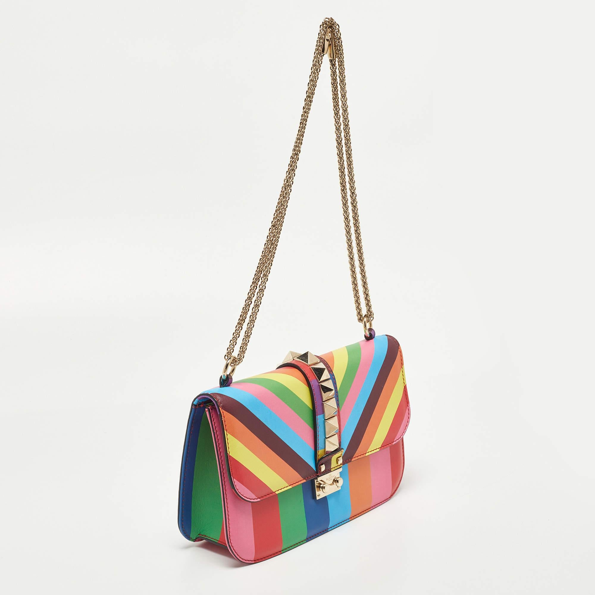 Valentino Multicolor Leather Medium Rockstud Glam Lock Flap Bag 5