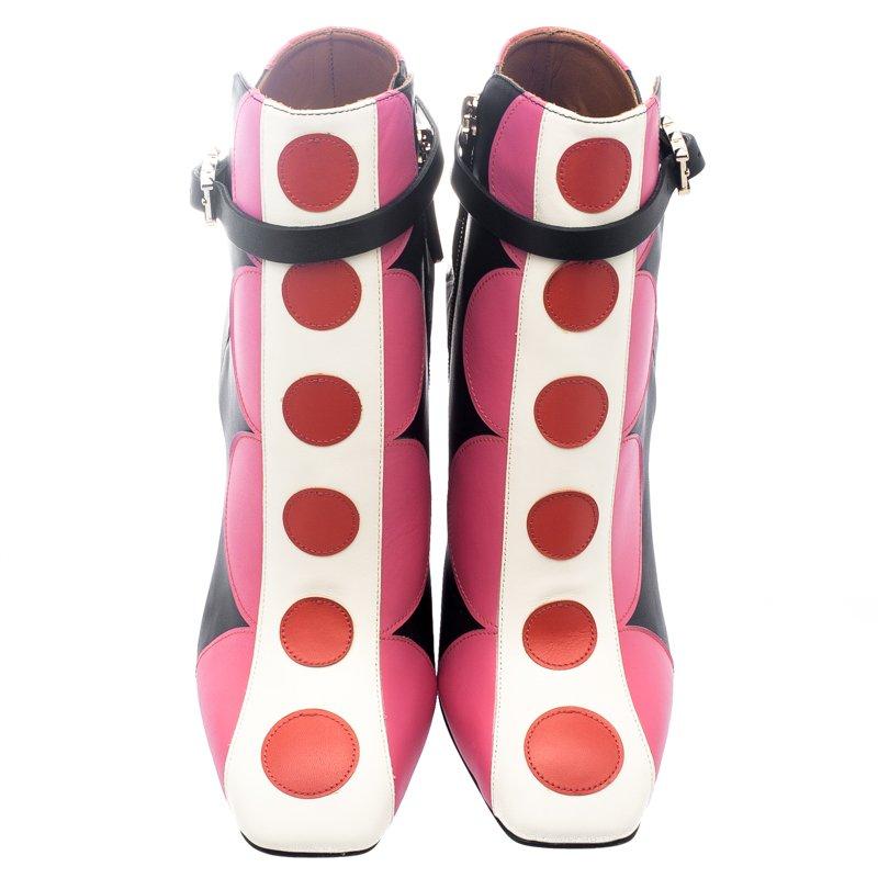 Valentino Multicolor Leder Polka Dot Stiefelette Größe 37 (Pink)