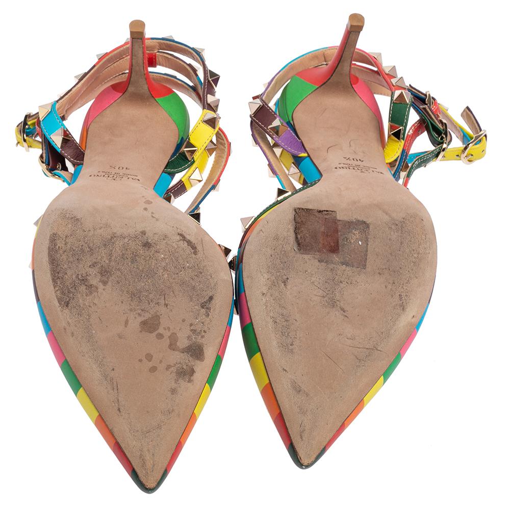 Women's Valentino Multicolor Leather Rockstud 1973 Ankle Strap Sandals Size 40.5