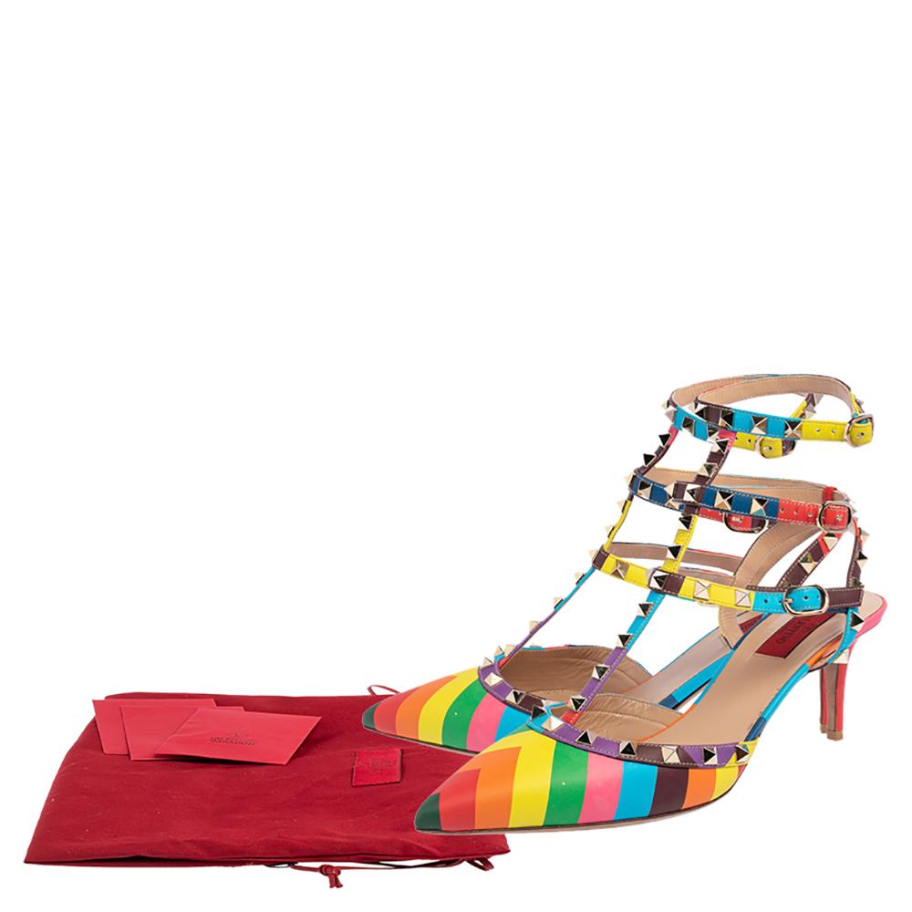 Valentino Multicolor Leather Rockstud 1973 Ankle Strap Sandals Size 40.5 1