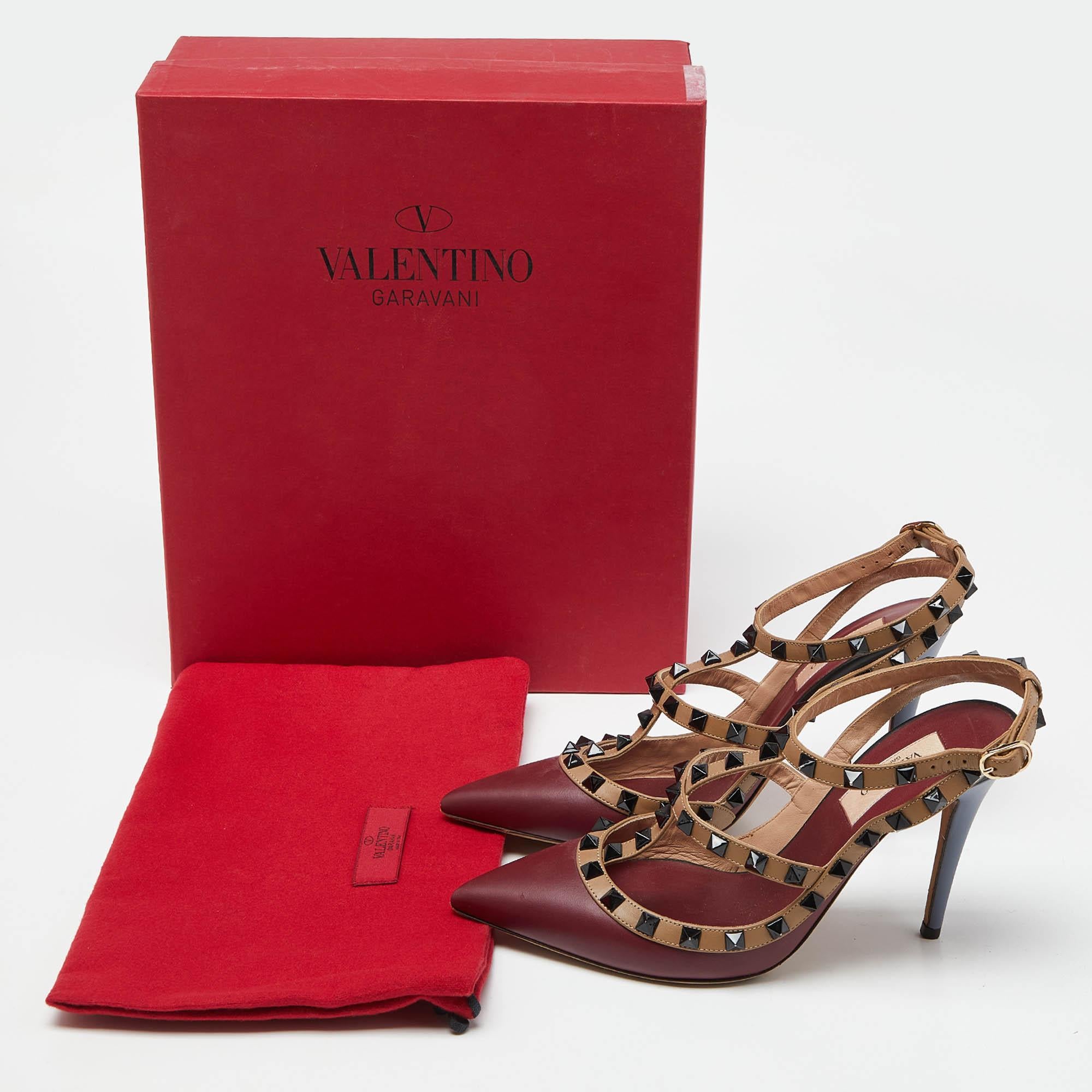 Valentino Mehrfarbige Leder-Sandalen mit Nieten und Knöchelriemen und Käfig Größe 37,5 im Angebot 8