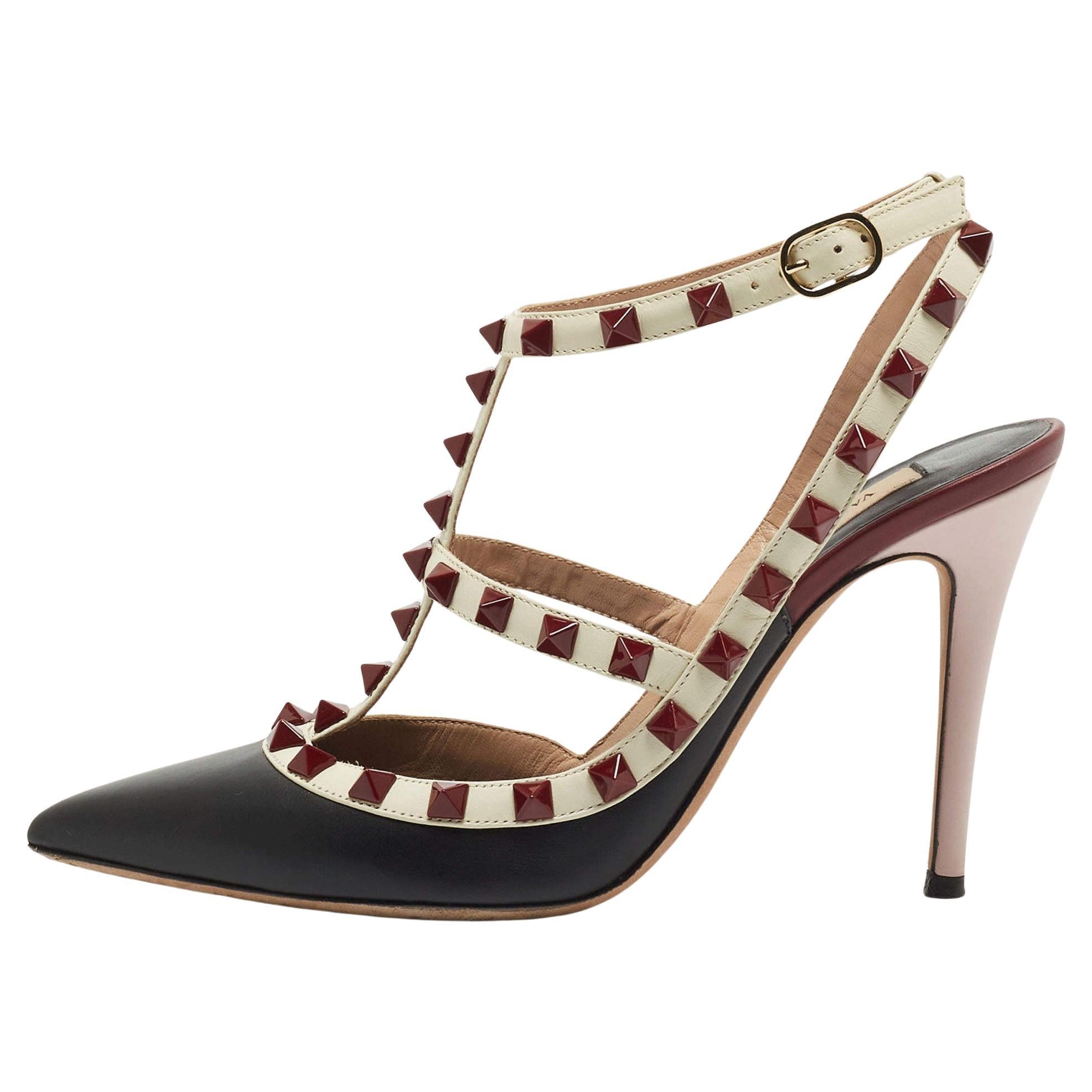 Valentino Multicolor Leather Rockstud Ankle Strap Pumps