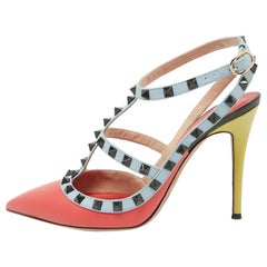 Valentino Multicolor Leather Rockstud Ankle Strap Pumps Size 39