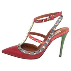 Valentino Multicolor Leather Rockstud Ankle Strap Sandals Size 37