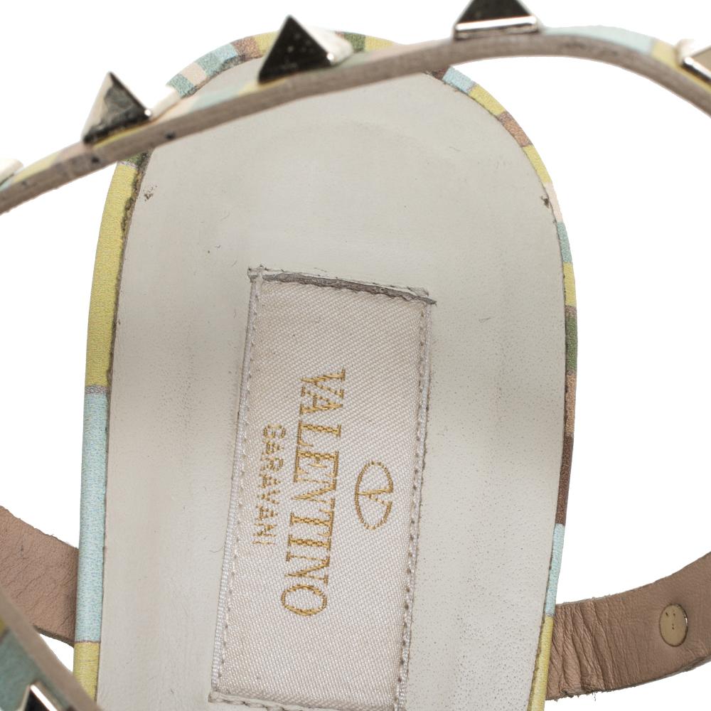 Valentino Multicolor Leather Rockstud Ankle Strap Sandals Size 40 In Good Condition In Dubai, Al Qouz 2