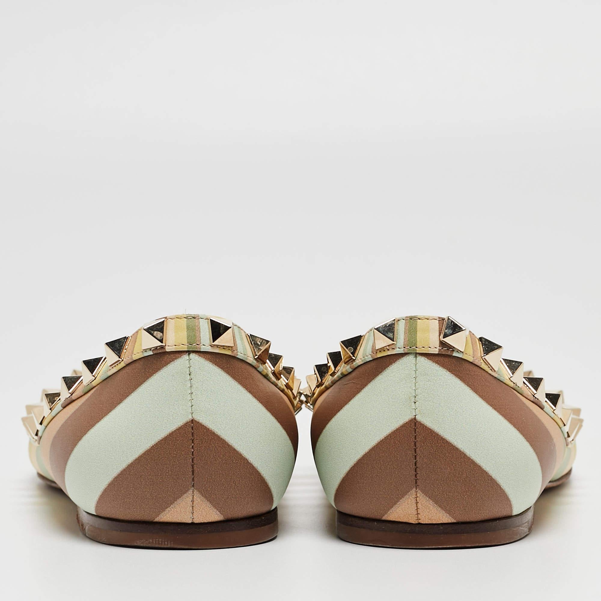 Valentino Multicolor Leather Rockstud Ballet Flats Size 37.5 For Sale 2