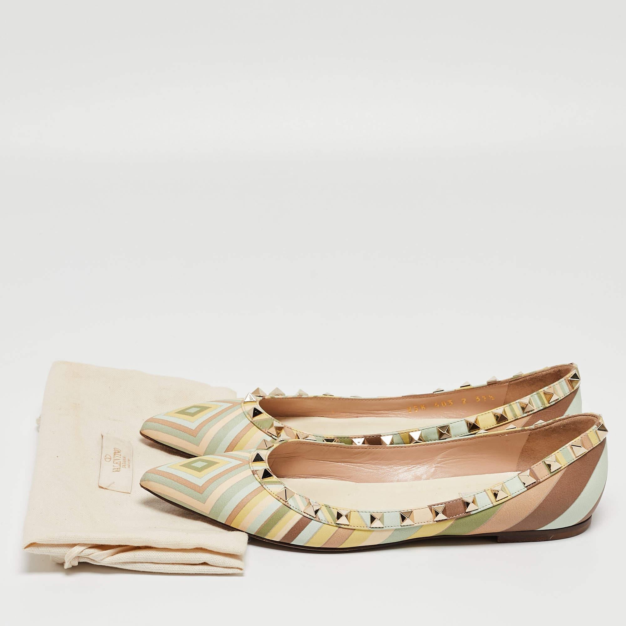 Valentino Multicolor Leather Rockstud Ballet Flats Size 37.5 For Sale 5